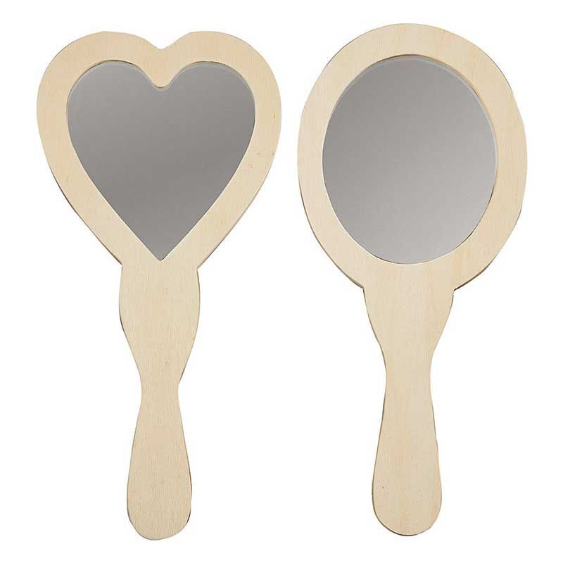 Creotime - 2 miroirs à main en bois à décorer Coeur et ovale 24 cm