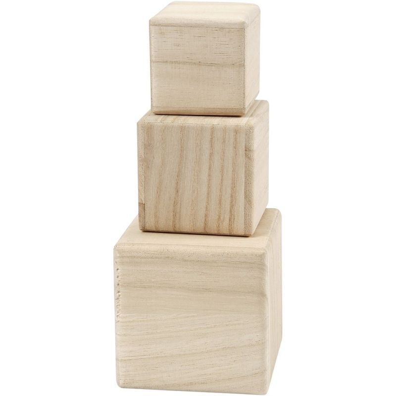 Creotime - 3 cubes en bois 5 / 6 / 8 cm