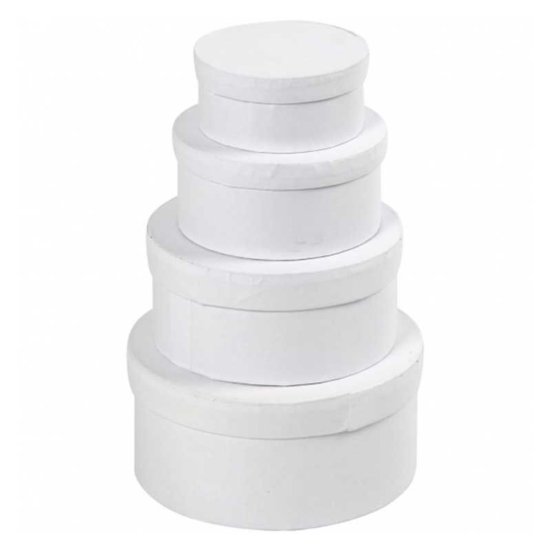 Creotime - 4 boîtes rondes en carton blanc 4 x 8 cm à 7 x 14 cm