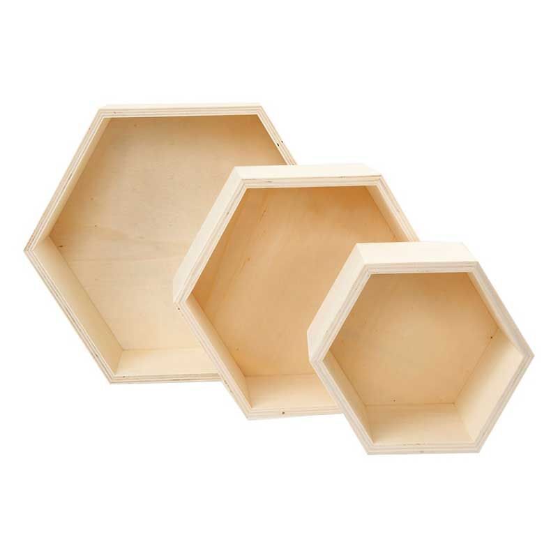 Creotime - 3 étagères en bois hexagonales 15/ 19/ 24 cm