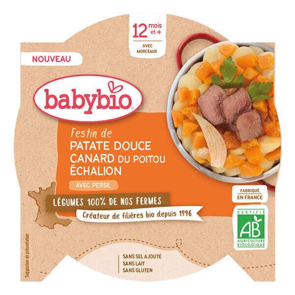 Babybio - Assiette Festin patate douce canard du Poitou échalion 230g
