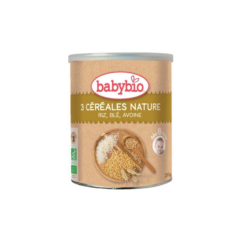 Babybio - 3 Céréales Nature - Blé Avoine Riz (boite de 220g) - dès 8 mois