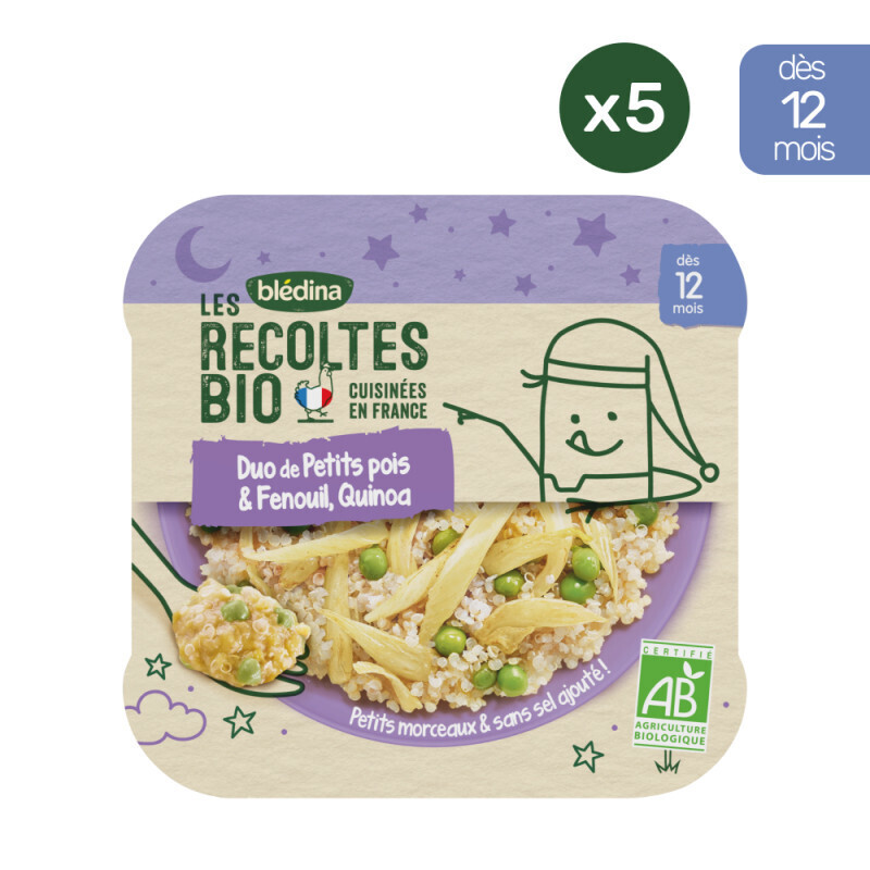 Les Récoltes bio - 5 Assiettes Petits Pois, Fenouil, Quinoa 230g