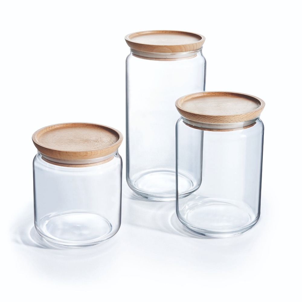 Luminarc - Lot de 3 pots de conservation Pure Jar Wood - 0,75L 1L et 1L5 -