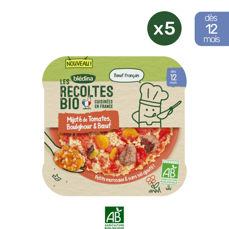 Les Récoltes bio - 5 Assiettes Tomates, Boulghour & Bœuf 230g