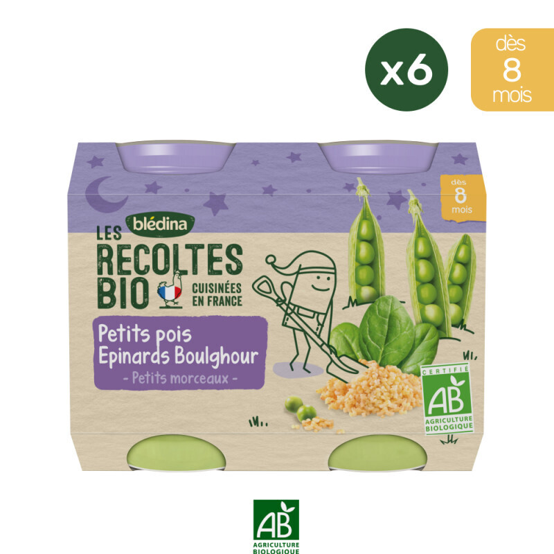 Les Récoltes bio - 12 Petits Pots Petits Pois, Epinards, Boulghour 200g