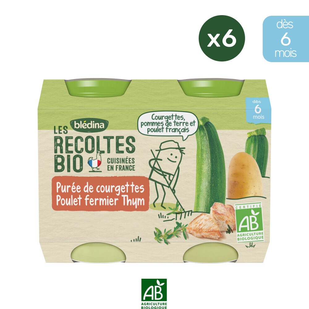 Les Récoltes bio - 12 Petits Pots Courgettes, Riz, Poulet, Thym 200g