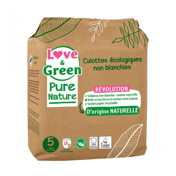 Love & Green - 18 Culottes d'apprentissage Pure Nature - T5, 12-18 kg