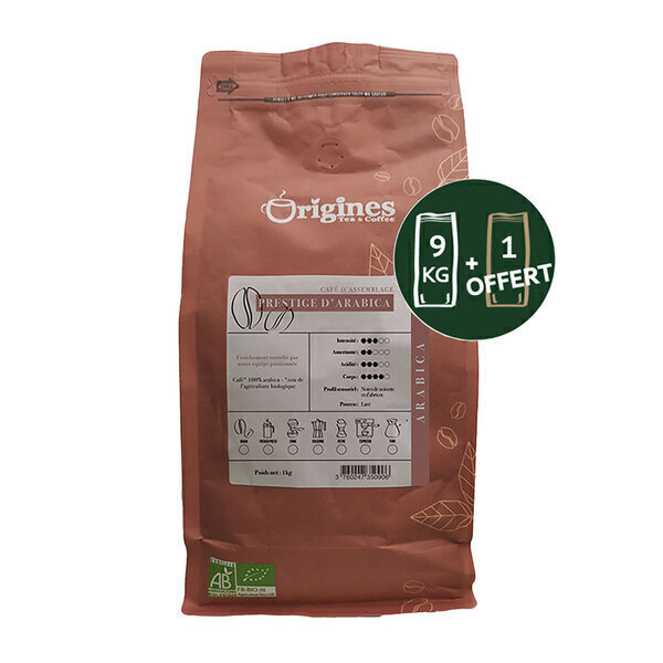 Origines Tea and Coffee - Pack 9 kg + 1 offert - Café Bio Prestige d'Arabica - Pur Arabica