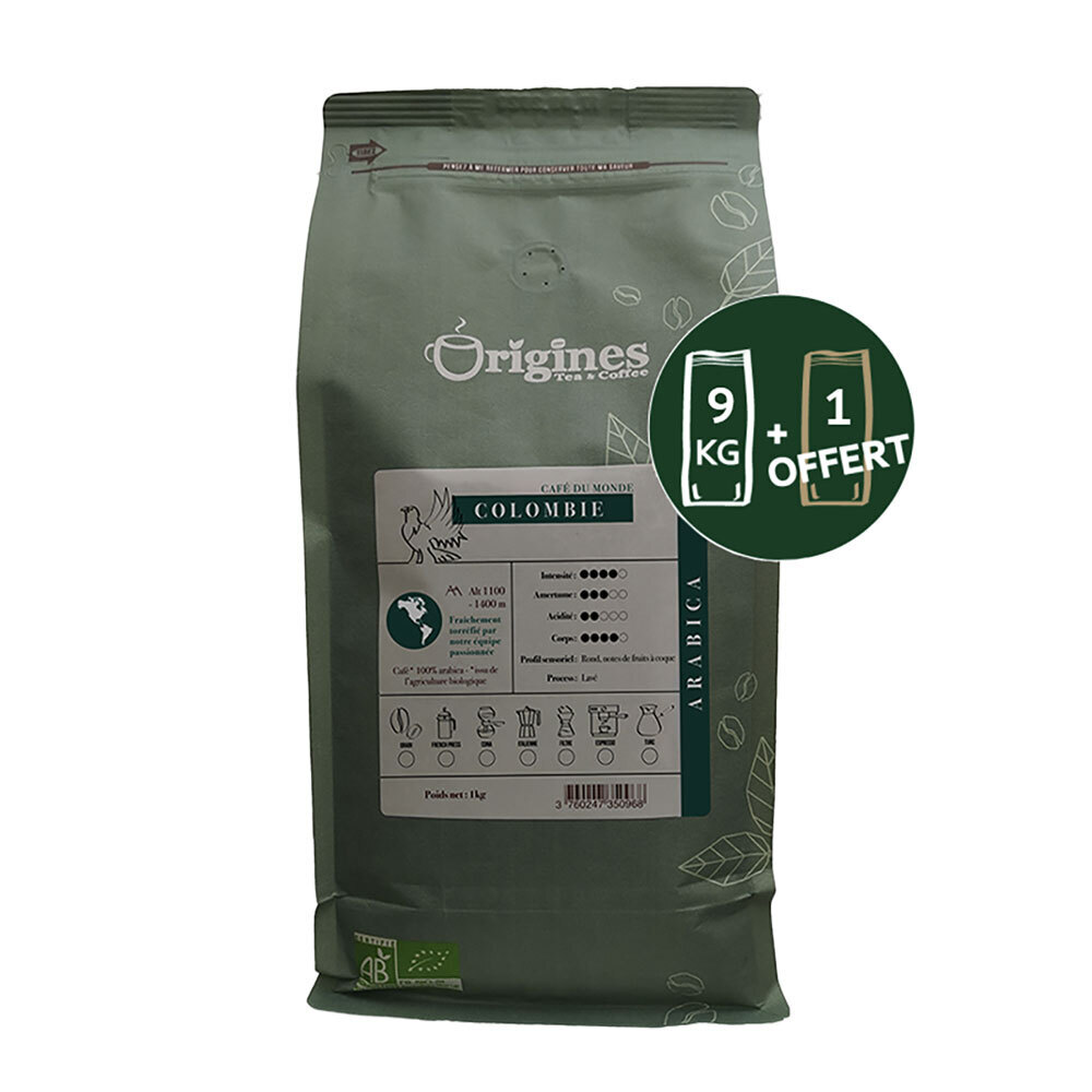 Origines Tea and Coffee - Pack 9 kg + 1 offert - Café Bio Colombie - Pur Arabica