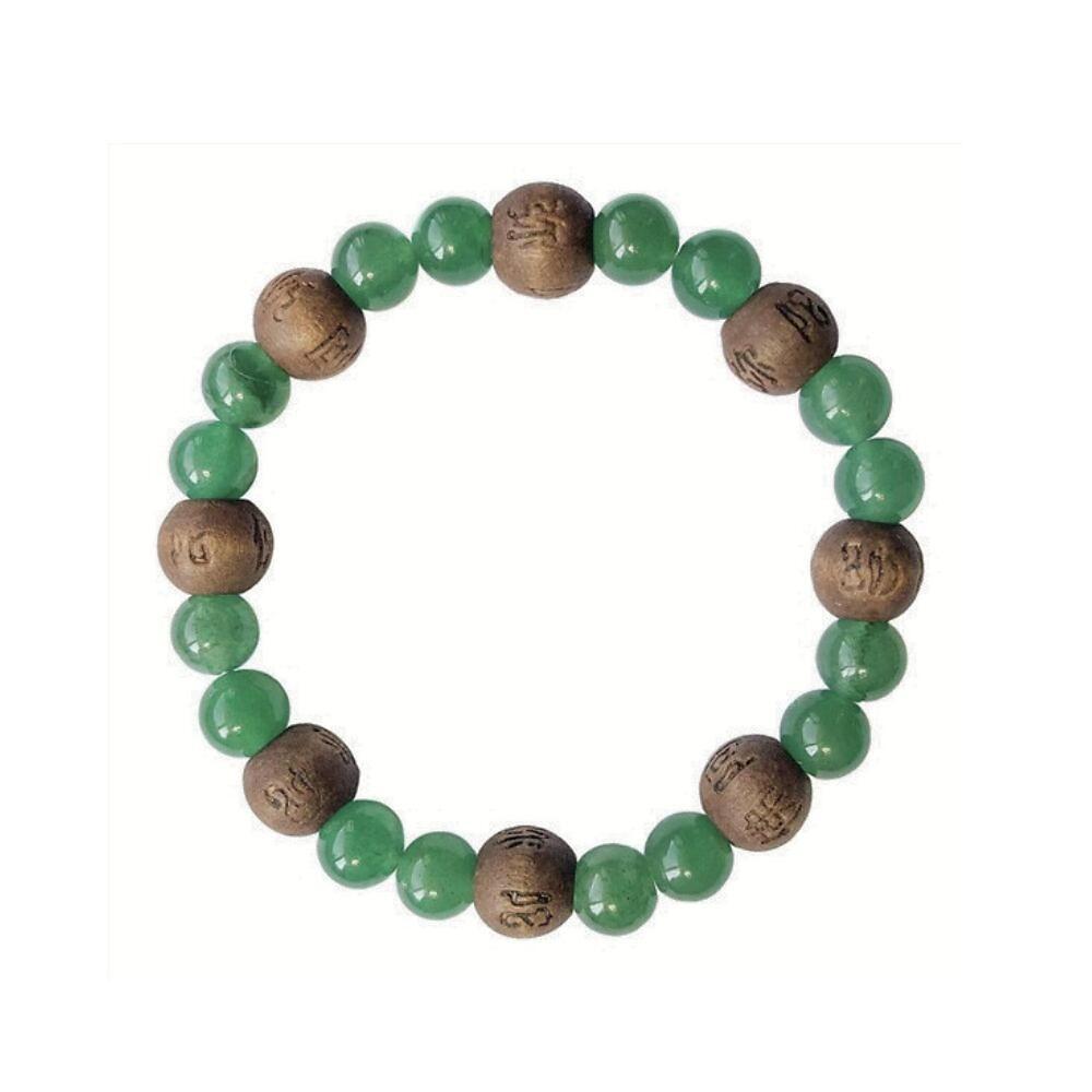 Omsaé - Bracelet Aventurine Verte Perles rondes 8 mm et Perles bois 1 cm