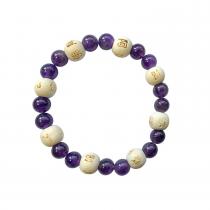 Omsaé - Bracelet Améthyste Perles rondes 8 mm et Perles bois 1 cm