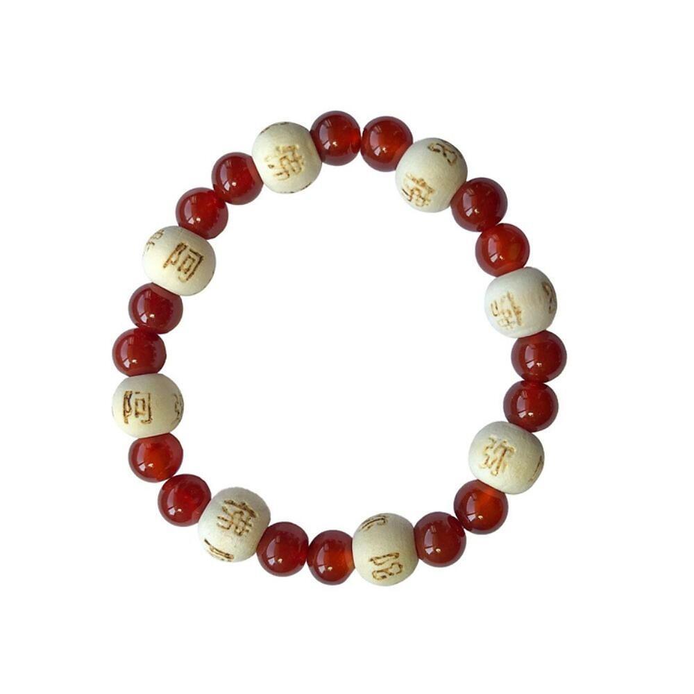 Omsaé - Bracelet Cornaline Perles rondes 8 mm et Perles bois 1 cm