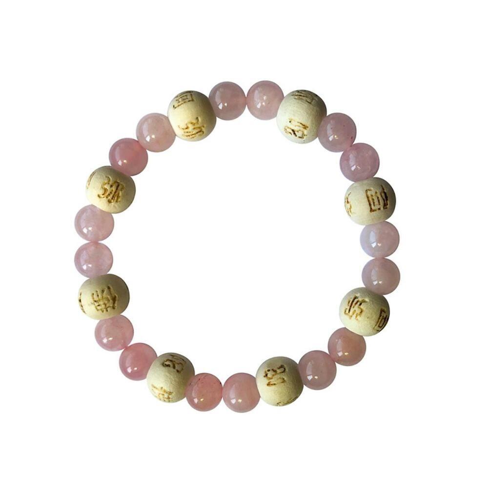 Omsaé - Bracelet Quartz rose Perles rondes 8 mm et Perles bois 1 cm