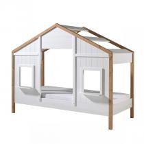 Vipack - Lit cabane 90x200 sommier inclus 1 fenêtres Babs - Blanc et bois