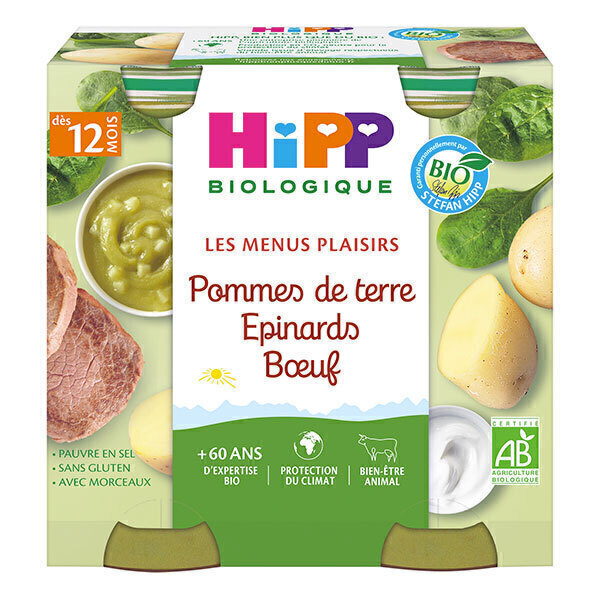 HiPP - 2 petits pots pommes de terre épinards boeuf dès 12 mois 2x250