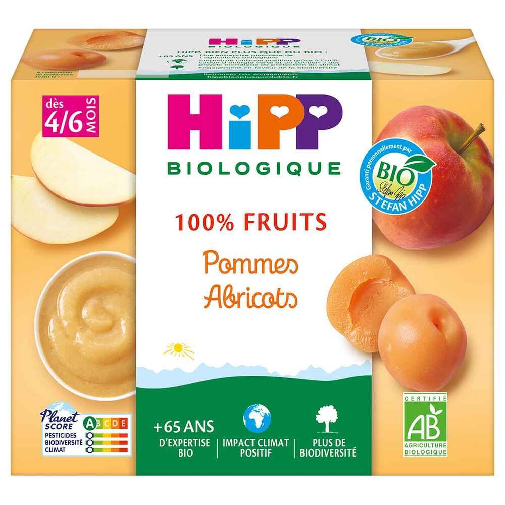 HiPP - Coupelles pommes-abricot 4 x 100g