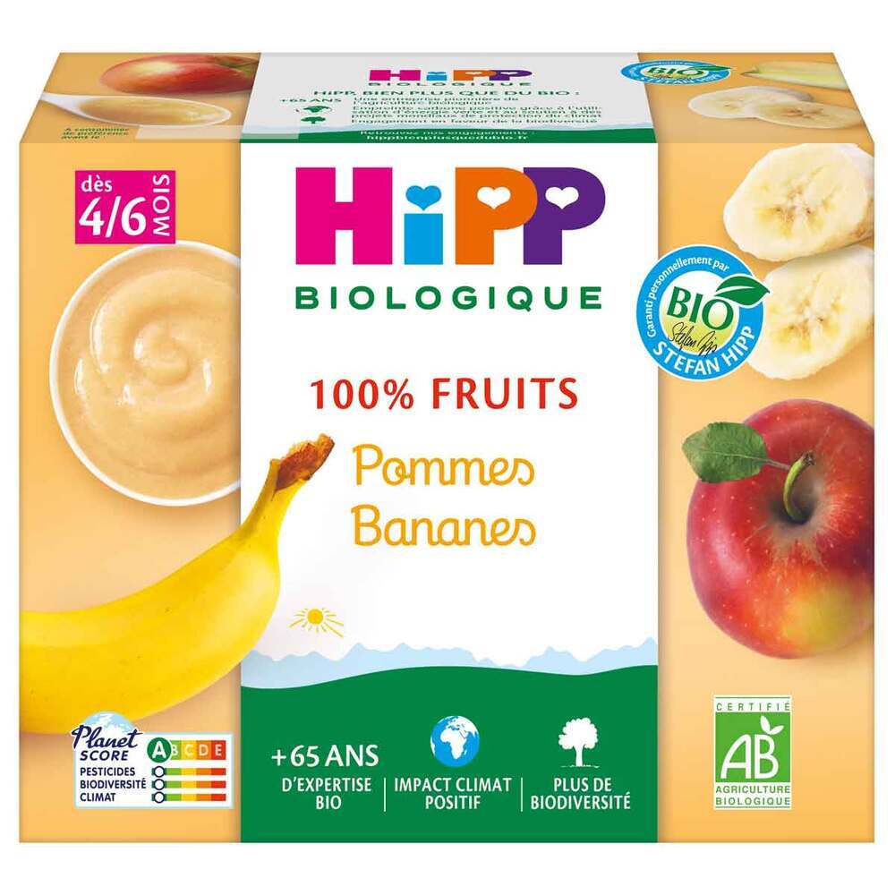 HiPP - Coupelles pommes-bananes 4 x 100g