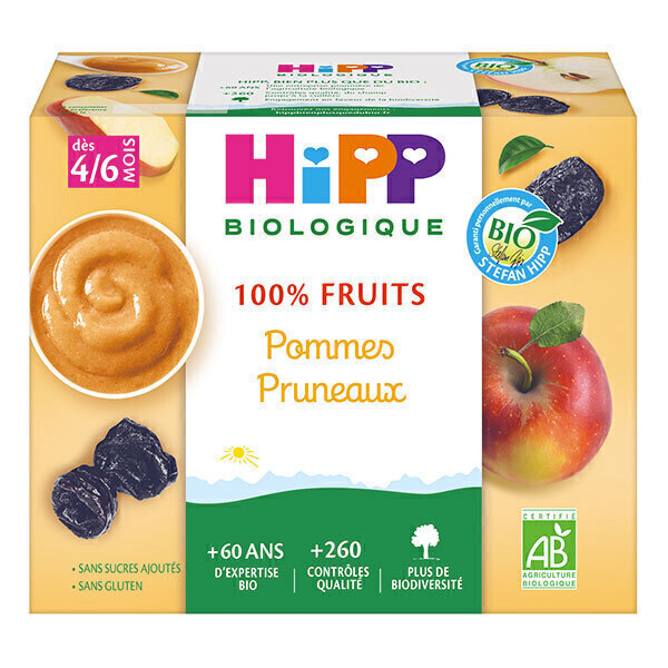 HiPP - Coupelles pommes-pruneaux 4x100g