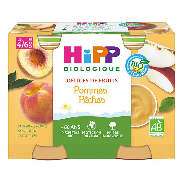 HiPP - Délice de fruits pommes pêches dès 4 mois - 2x190g