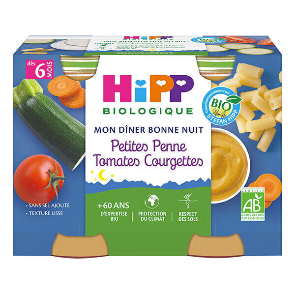HiPP - Petits pots pennes légumes 6 mois 2x190g Mon Diner Bonne Nuit