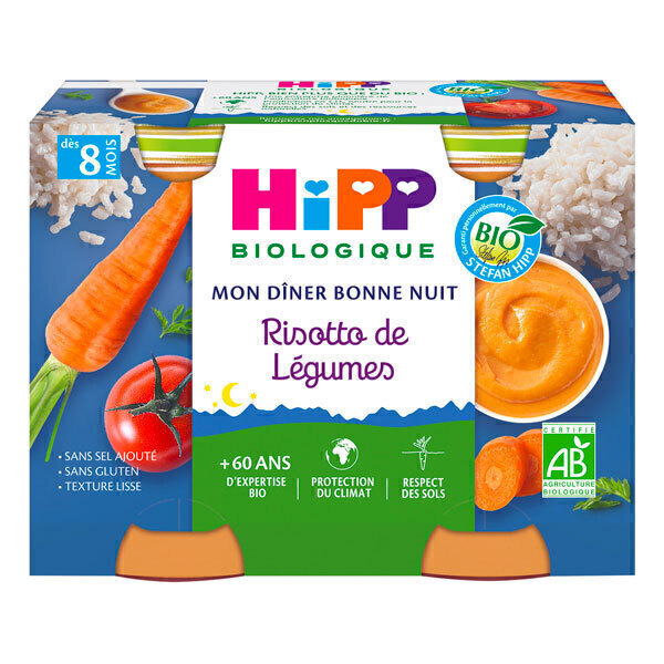 HiPP - Petits pots risotto de légumes +8M 2x190g Mon Diner Bonne Nuit