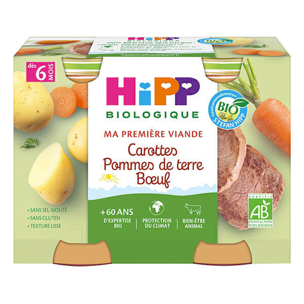 HiPP - Pots carottes pommes de terre boeuf dès 6 mois 2x190g