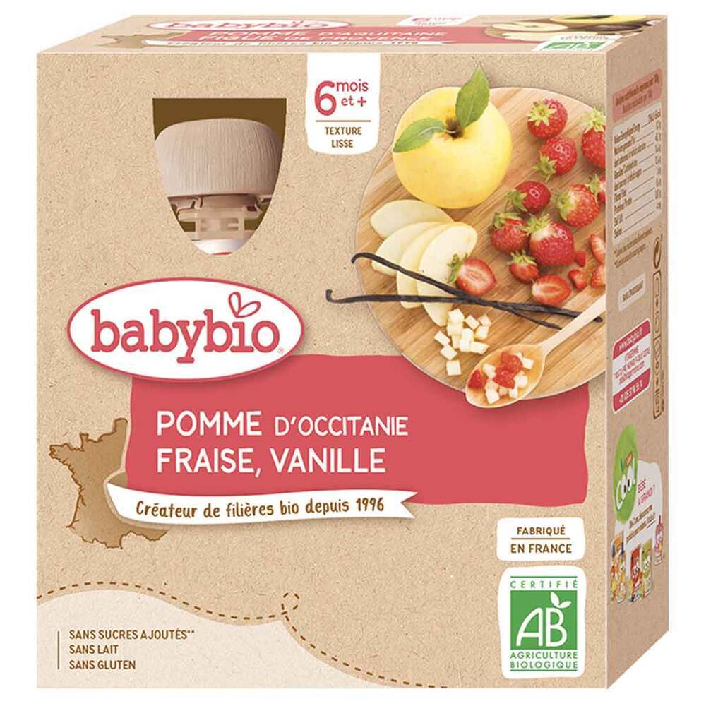 Babybio - Gourdes pomme fraise vanille 4 x 90g - Dès 6 mois