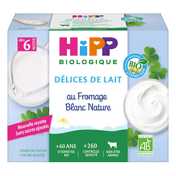 HiPP - Coupelles de fromage blanc nature dès 6 mois 4x100g