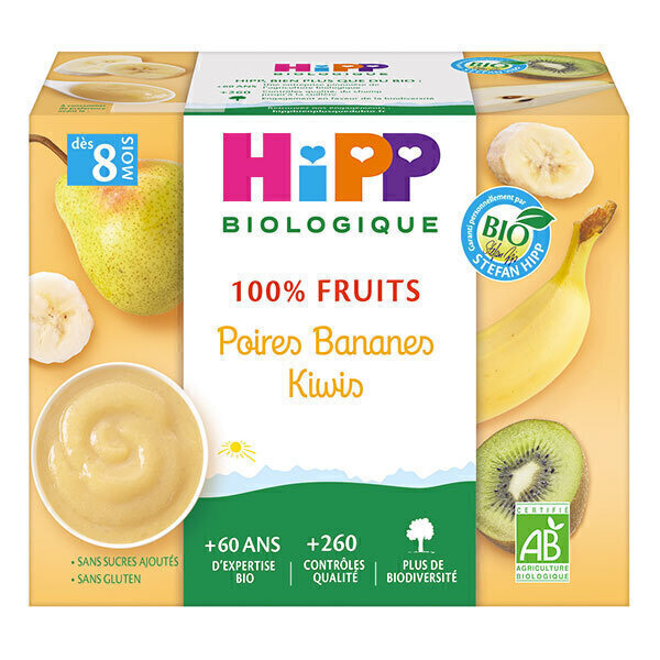 HiPP - Coupelles poires bananes kiwis 4x100g