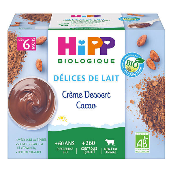 HiPP - Coupelles crème dessert cacao dès 6 mois 4x100g