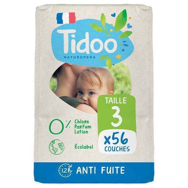 Tidoo - 56 Couches T3 4-9kg Hypoallergéniques Nature