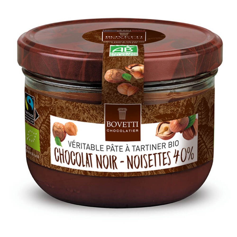 Bovetti Chocolats - Pâte à tartiner chocolat noir noisettes 350g