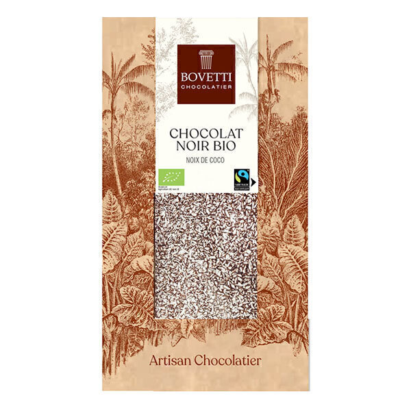 Bovetti Chocolats - Tablette chocolat noir à la noix de coco 100g