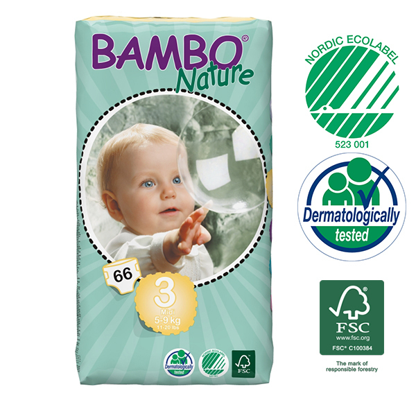 Bambo Nature - 66 pañales desechables T3 Midi 5-9 Kg Bambo Nature - 66 pañales desechables T3 Midi 5-9 Kg