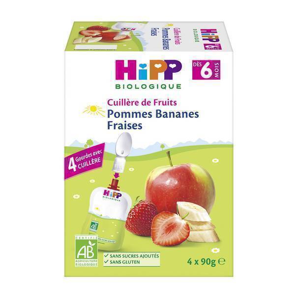 Hipp - Cuillère de Fruits Pommes Bananes Fraises 4 x 90 g Hipp - Cuillère de Fruits Pommes Bananes Fraises 4 x 90 g