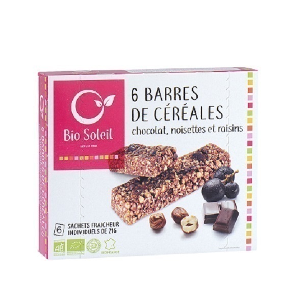 Bio Soleil - 6 barres chocolat équitable noisettes & raisins 125g