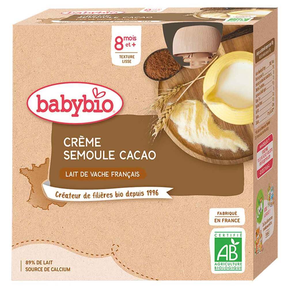 Babybio - Gourdes Crème cacao semoule 4 x 90g - Dès 8 mois