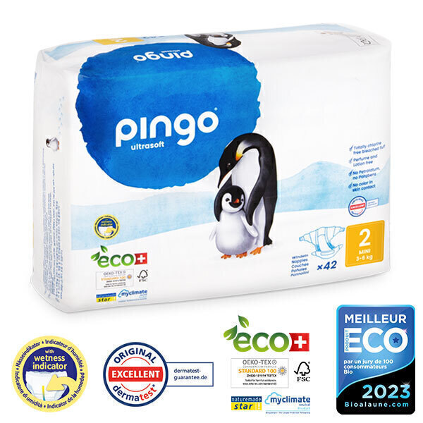 Pingo - Pack 4 x 42 couches écologiques jetables T2 3-6kg Pingo - Pack 4 x 42 couches écologiques jetables T2 3-6kg