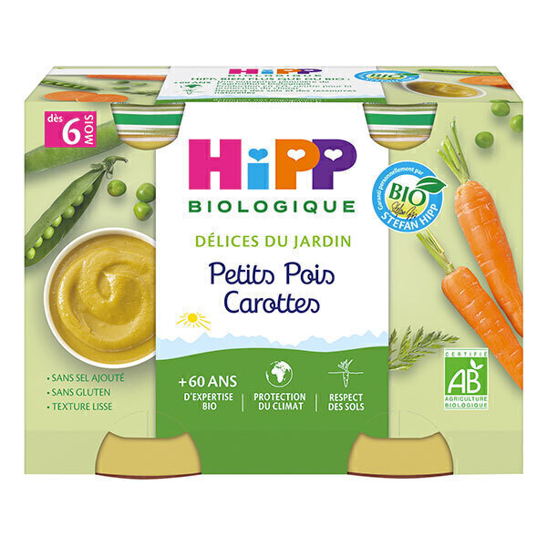 HiPP - Petits pots petits pois carottes dès 6 mois - 2x190g