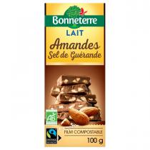 Bonneterre - Tablette chocolat lait, amandes et sel de Guérande 100g