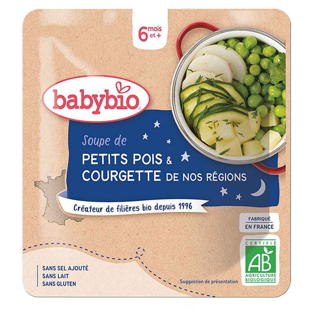 Babybio - Doypack soupe petits pois courgette 190g - Dès 6 mois