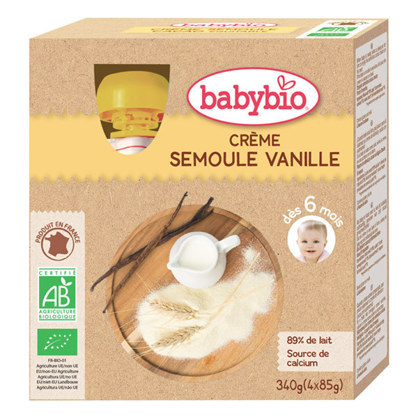 Babybio - Gourde Crème Semoule Vanille - 4 x 85g Babybio - Gourde Crème Semoule Vanille - 4 x 85g