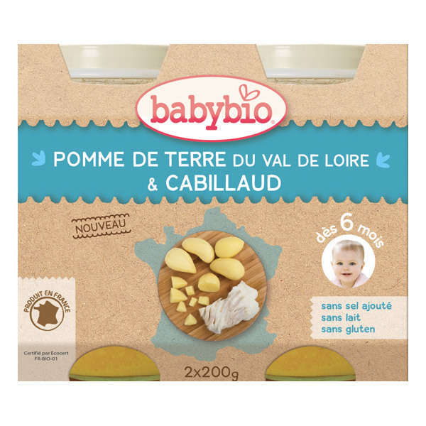 Babybio - Petits pots Pomme de Terre Cabillaud sauvage - 2 x 200g Babybio - Petits pots Pomme de Terre Cabillaud sauvage - 2 x 200g