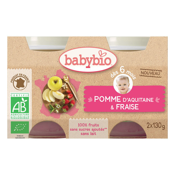 Babybio - Petits pots Pomme Fraise - 2 x 130g Babybio - Petits pots Pomme Fraise - 2 x 130g