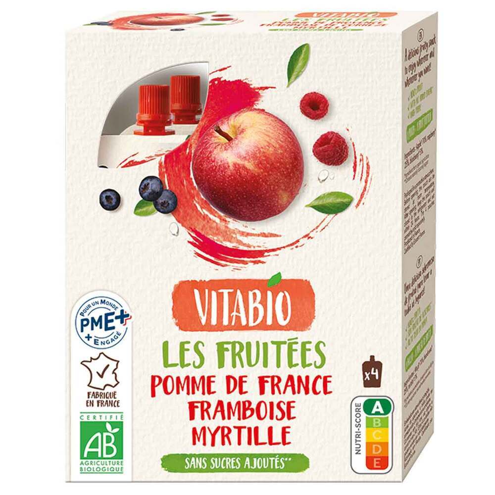 Vitabio - Gourde 100% Fruits Pomme-Framboise-Myrtille - 4x120g