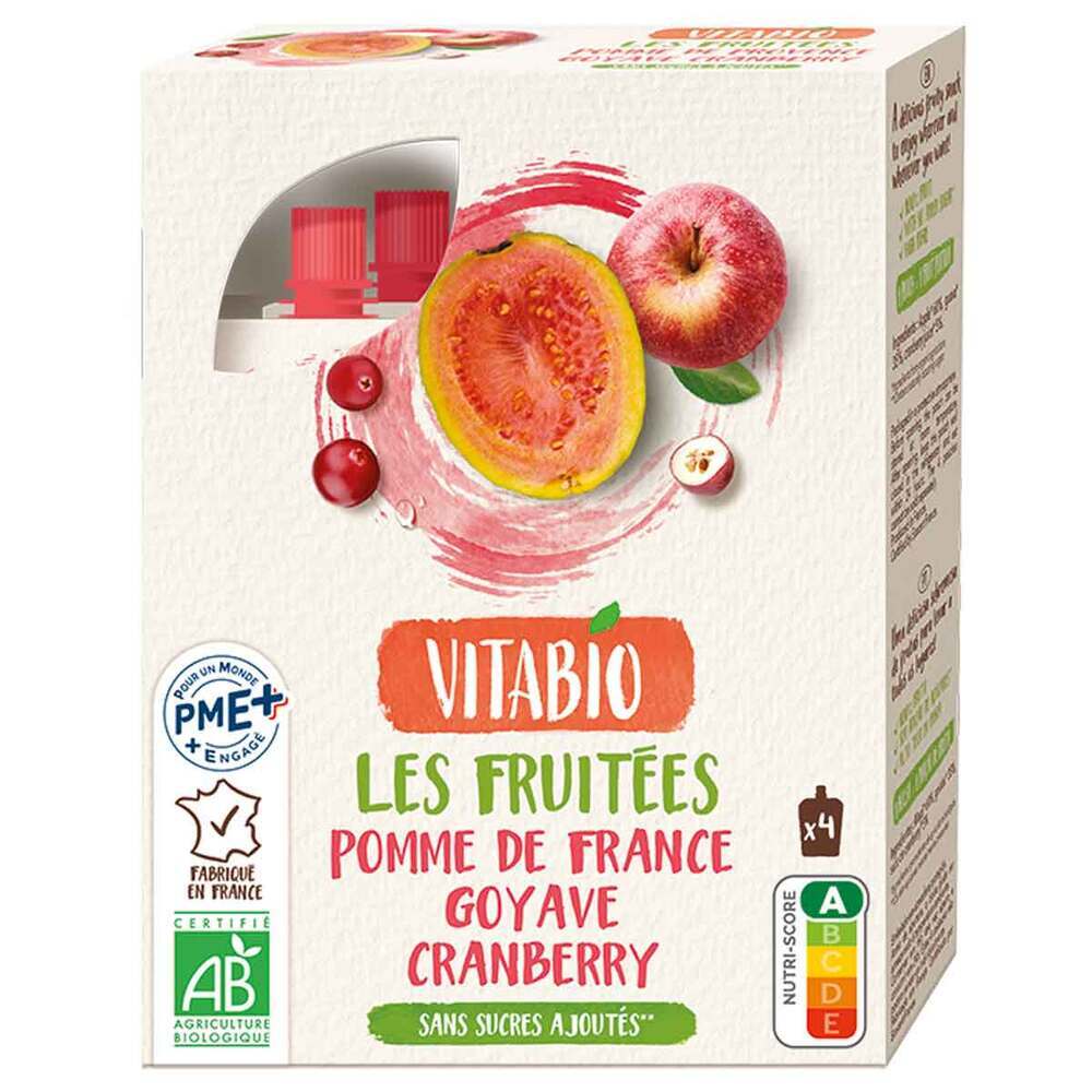 Vitabio - Gourde 100% fruits pomme goyave cranberry - 4x120g
