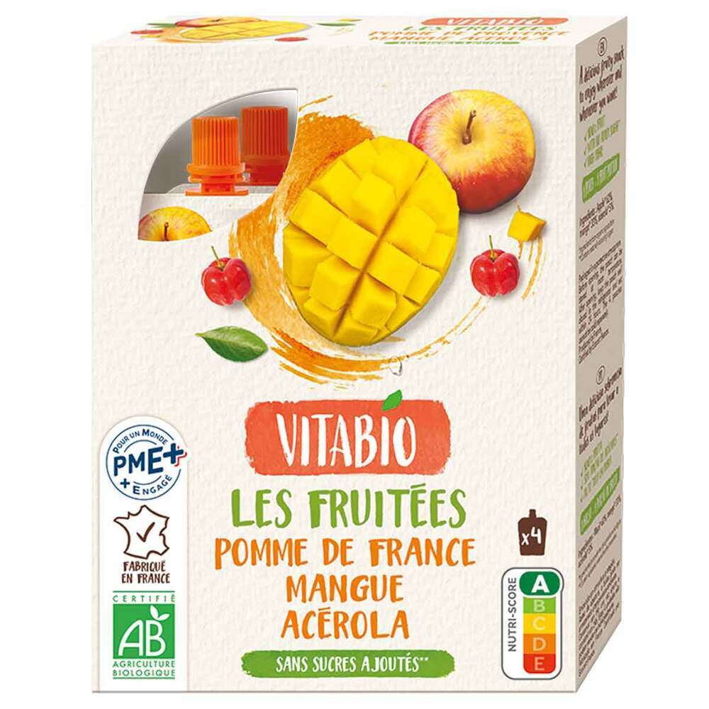Vitabio - Gourde 100% Fruits Pomme-Mangue-Acérola - 4x120g