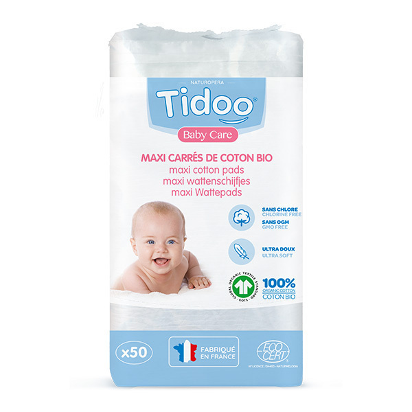 Tidoo - 50 Maxi Carrés ultra doux en coton bio