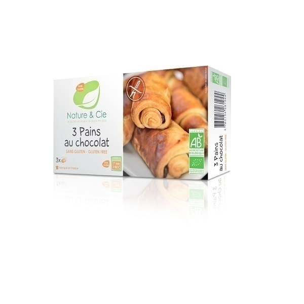 Nature & Cie - 3 Pains au chocolat Bio sans gluten - 180 g Nature & Cie - 3 Pains au chocolat Bio sans gluten - 180 g